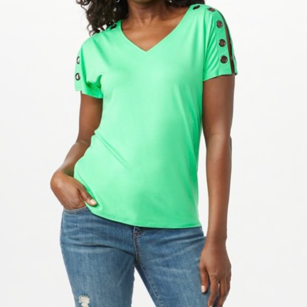 Cyrus Grommet Short Sleeve Jade color Size: Large